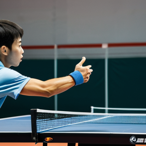 Home 4 A focused professional table tennis player, mid-action, executing a powerful forehand shot with perfect technique. The player is in a dynamic, natural pose, wearing modest, professional athletic attire. The scene is set in a modern, well-lit table tennis arena, with a blurred opponent or background to emphasize the player's action. The image captures the fluid arc of the arm, the precise wrist flick, and the athletic body rotation, emphasizing control and power. High-resolution, professional sports photography, perfect anatomy, correct proportions, well-formed hands, proper finger count, natural body proportions, fully clothed, appropriate attire, safe for work, professional, family-friendly.