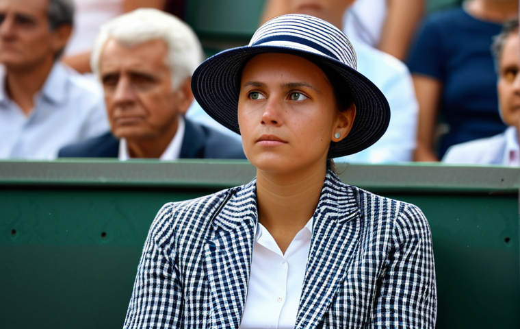 Respectful Spectator**

A fully clothed spectator in modest attire, focused intently on the tennis match, sitting respectfully in the stands at Roland Garros. Background shows a blurred view of the court and other spectators. Safe for work, appropriate content, professional setting, perfect anatomy, natural proportions, high quality.

**