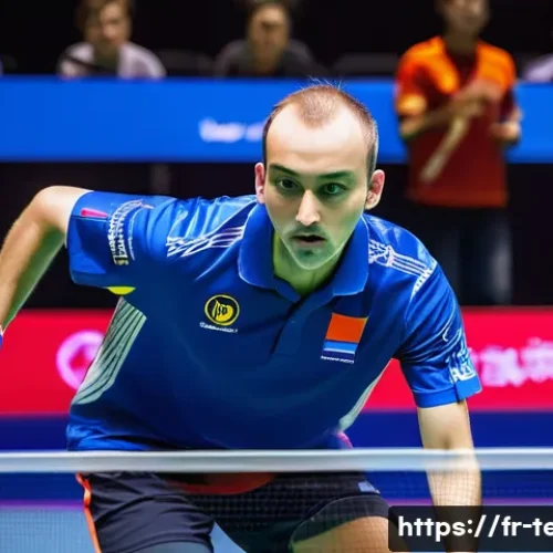 탁구 대회 일정 확인법 - A vibrant scene at an international table tennis tournament held in a modern French sports arena, fe...