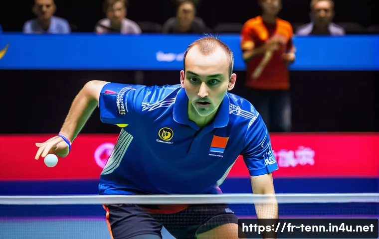탁구 대회 일정 확인법 - A vibrant scene at an international table tennis tournament held in a modern French sports arena, fe...