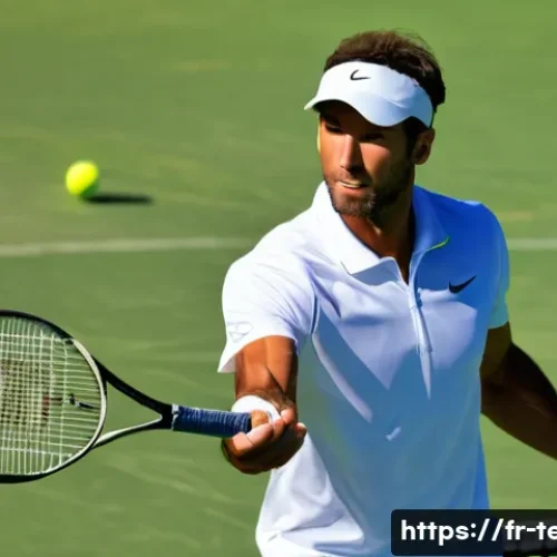 Home 29 테니스 서브 연습법 - A professional tennis player practicing the continental grip for serving on a sunny outdoor hard cou...