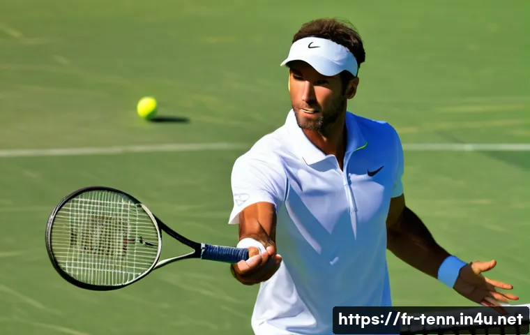 테니스 서브 연습법 - A professional tennis player practicing the continental grip for serving on a sunny outdoor hard cou...