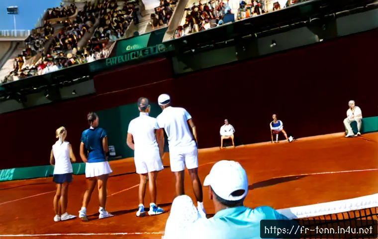 Home 16 테니스의 글로벌 인기 요인 - Photorealistic wide-angle scene of a diverse group of friends in France watching an outdoor tennis m...