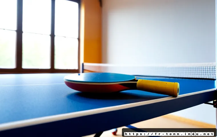 Home 16 탁구 공 반발력 테스트 - Photorealistic high-speed action shot of a white table tennis ball rebounding above a regulation blu...